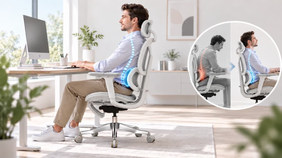 Ergonomischer Stuhl mit verstellbarer Lendenwirbelstütze