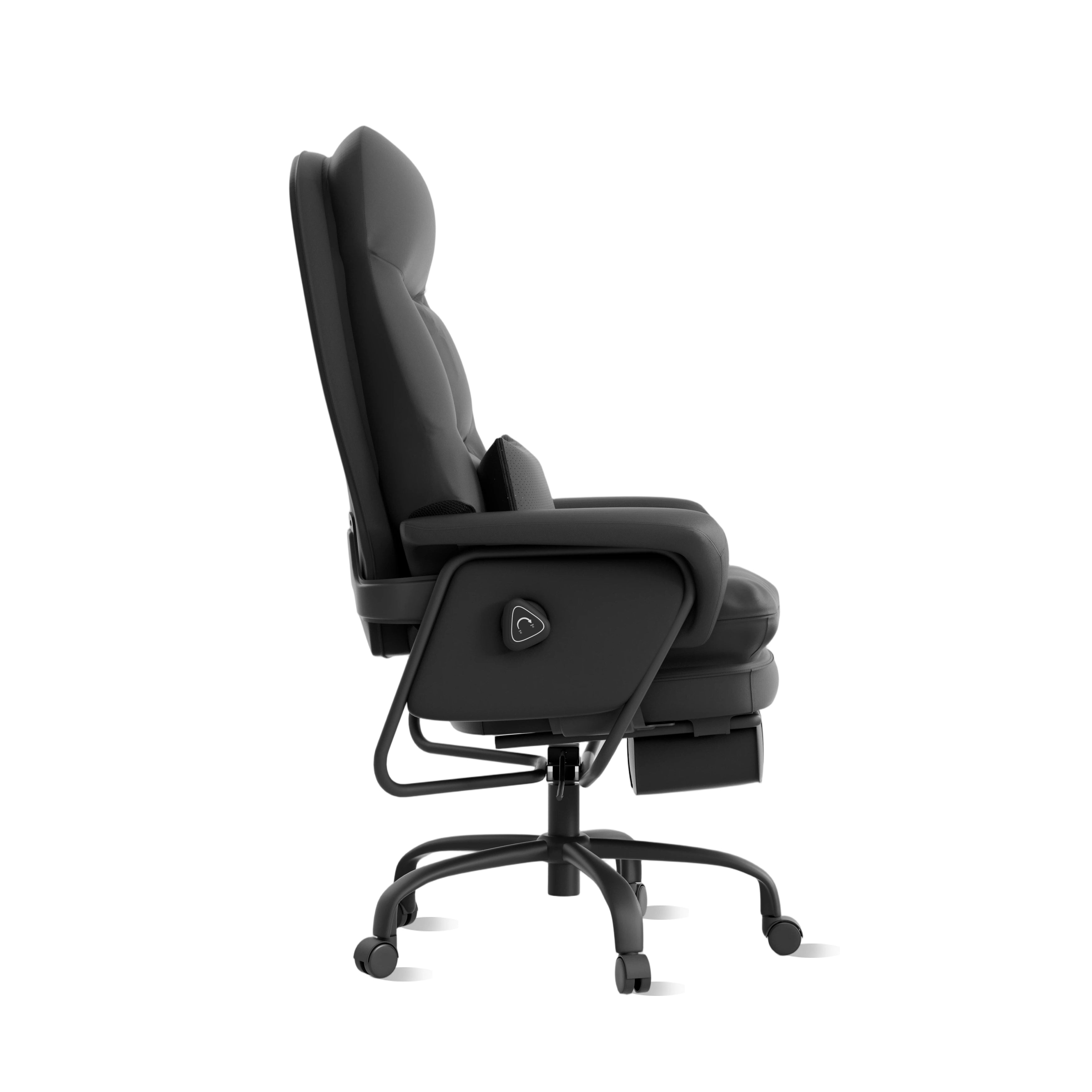 Ergonomischer Bürostuhl aus Leder, schwarz, seitliche Ansicht mit gepolstertem Sitz und Lehne