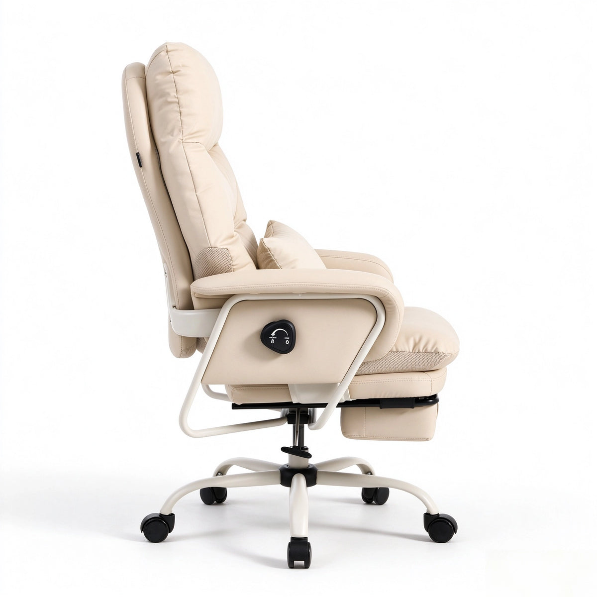 Ergonomischer Bürostuhl aus Leder, cremefarben, mit gepolsterter Rückenlehne und Armlehnen