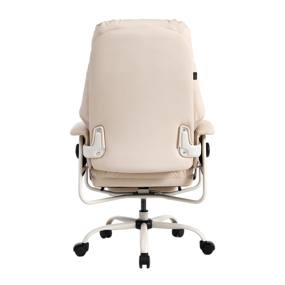Ergonomischer Bürostuhl aus Leder, cremefarben, Frontalansicht mit Kopfstützenpolster