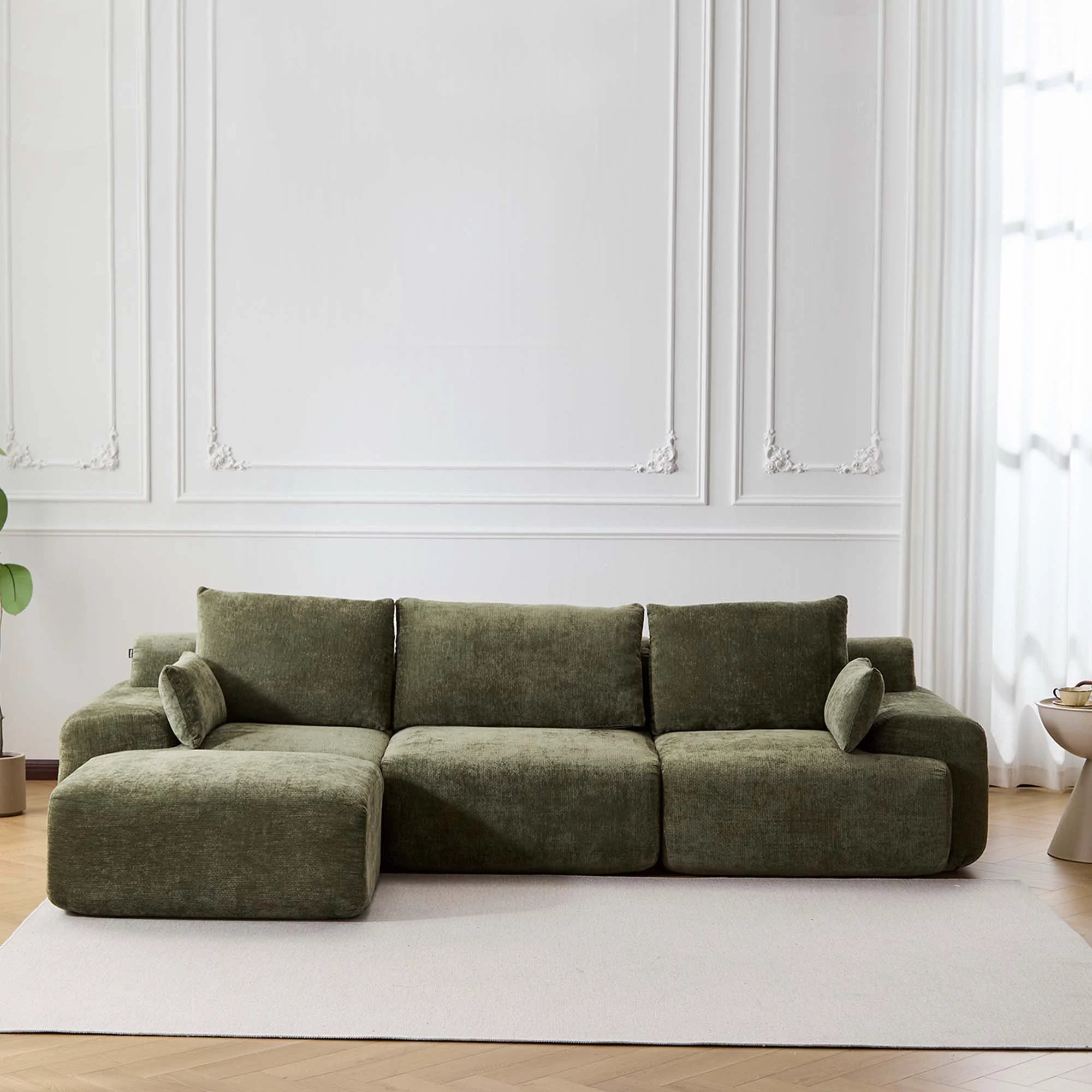 Olivgrünes 3-Sitzer-Komprimiertes Sofa mit gepolsterten Sitzblöcken und Rückenkissen
