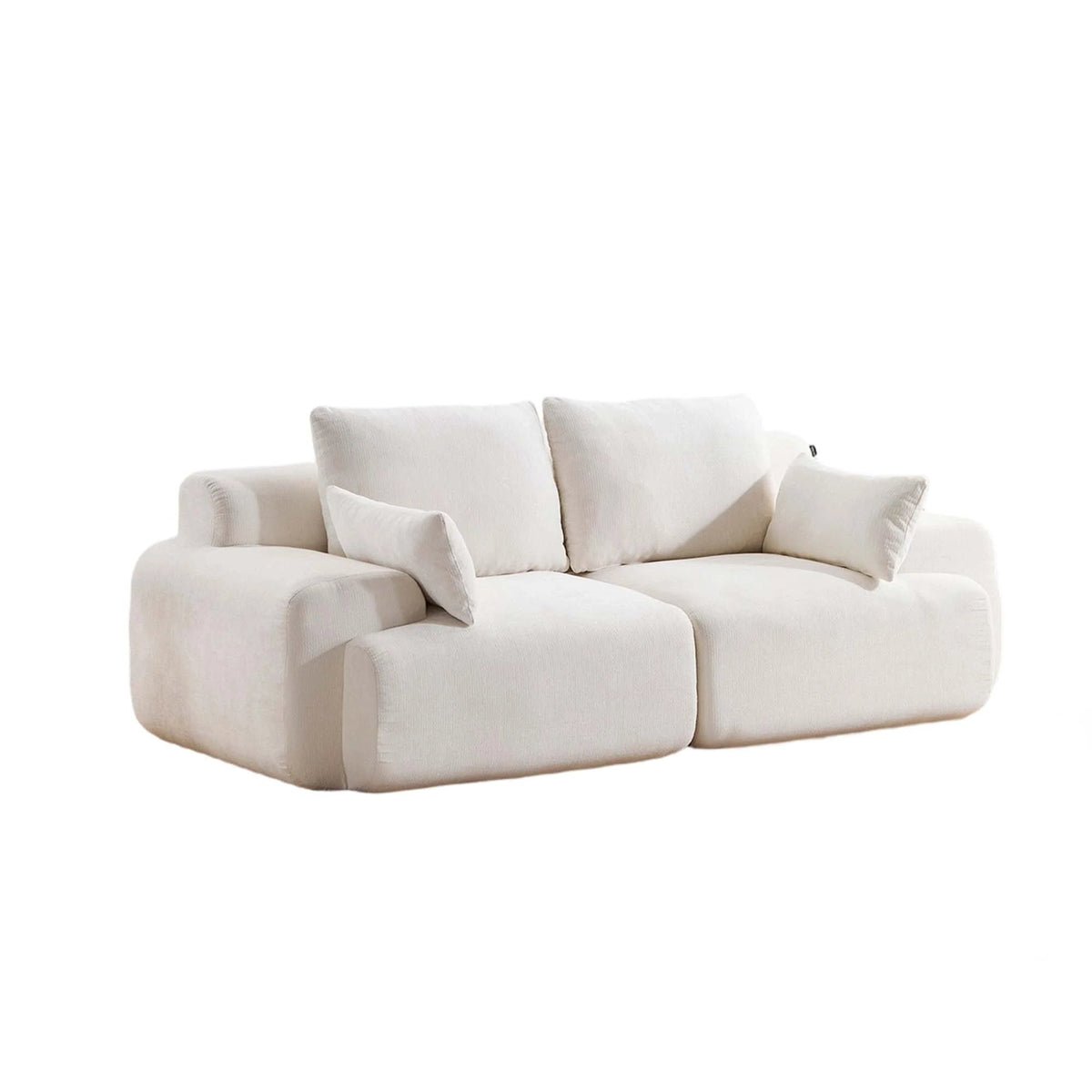 Komprimiertes 2-Sitzer-Sofa aus Chenille, weißer Stoffbezug, breite Sitz- und Rückenkissen