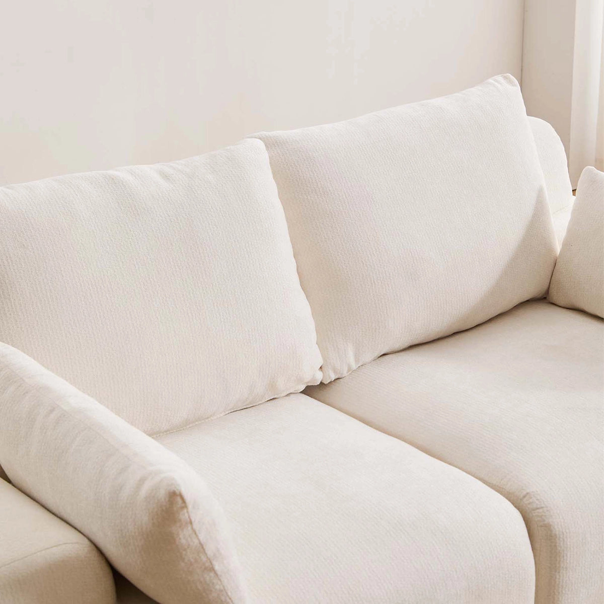 Weißes Sofaelement mit Rückenkissen und Chenille-Bezug
