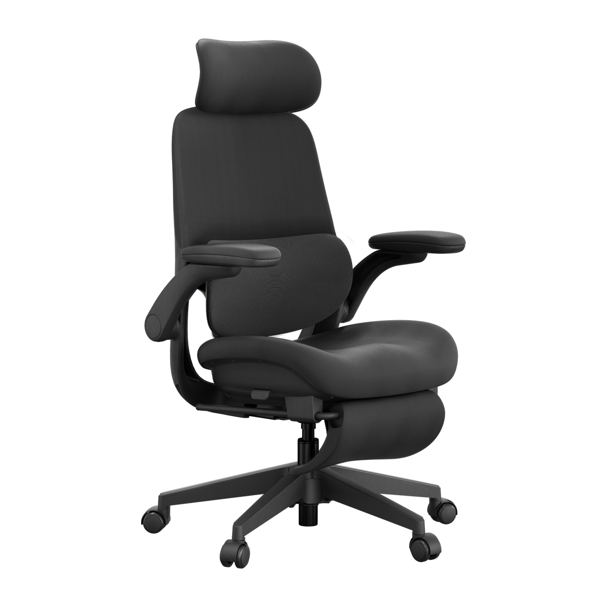 Ergonomischer Bürostuhl in Dunkelgrau/Schwarz mit hochklappbaren Armlehnen und Rollen