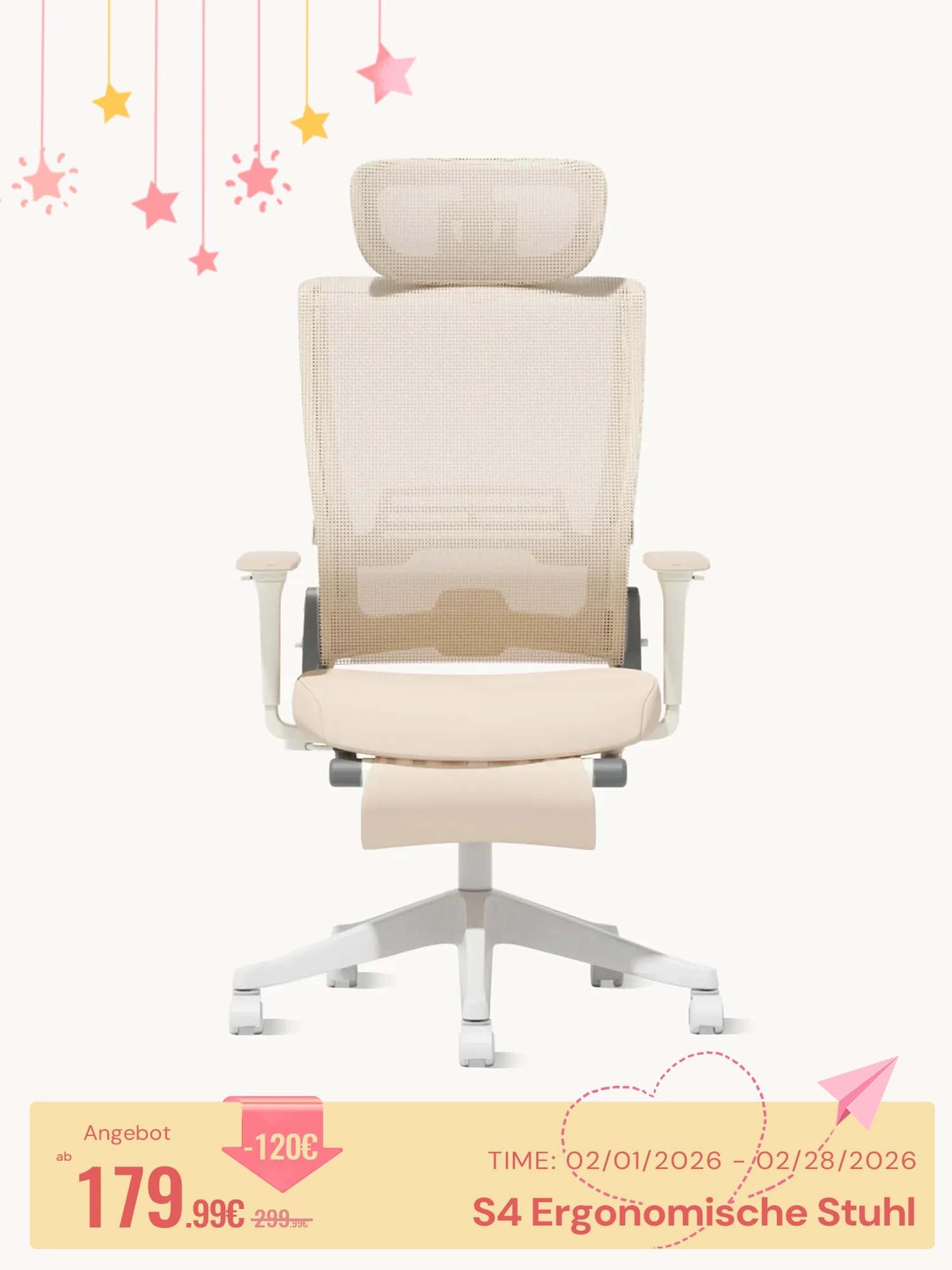 S4 Ergonomischer Bürostuhl mit klappbarer Rückenlehne