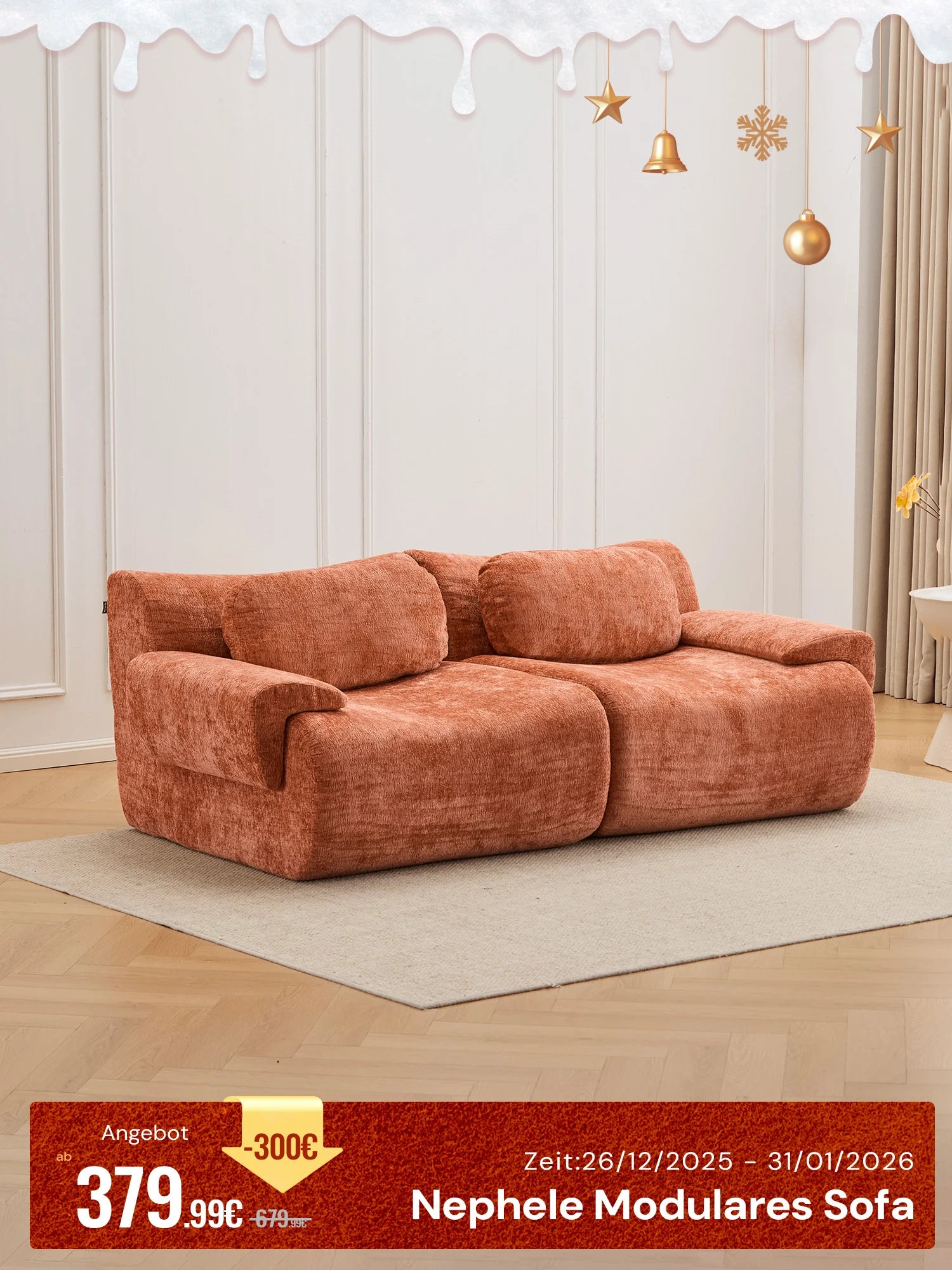 Nephele 2-Sitzer Komprimiertes Sofa mit Wellenform-Design
