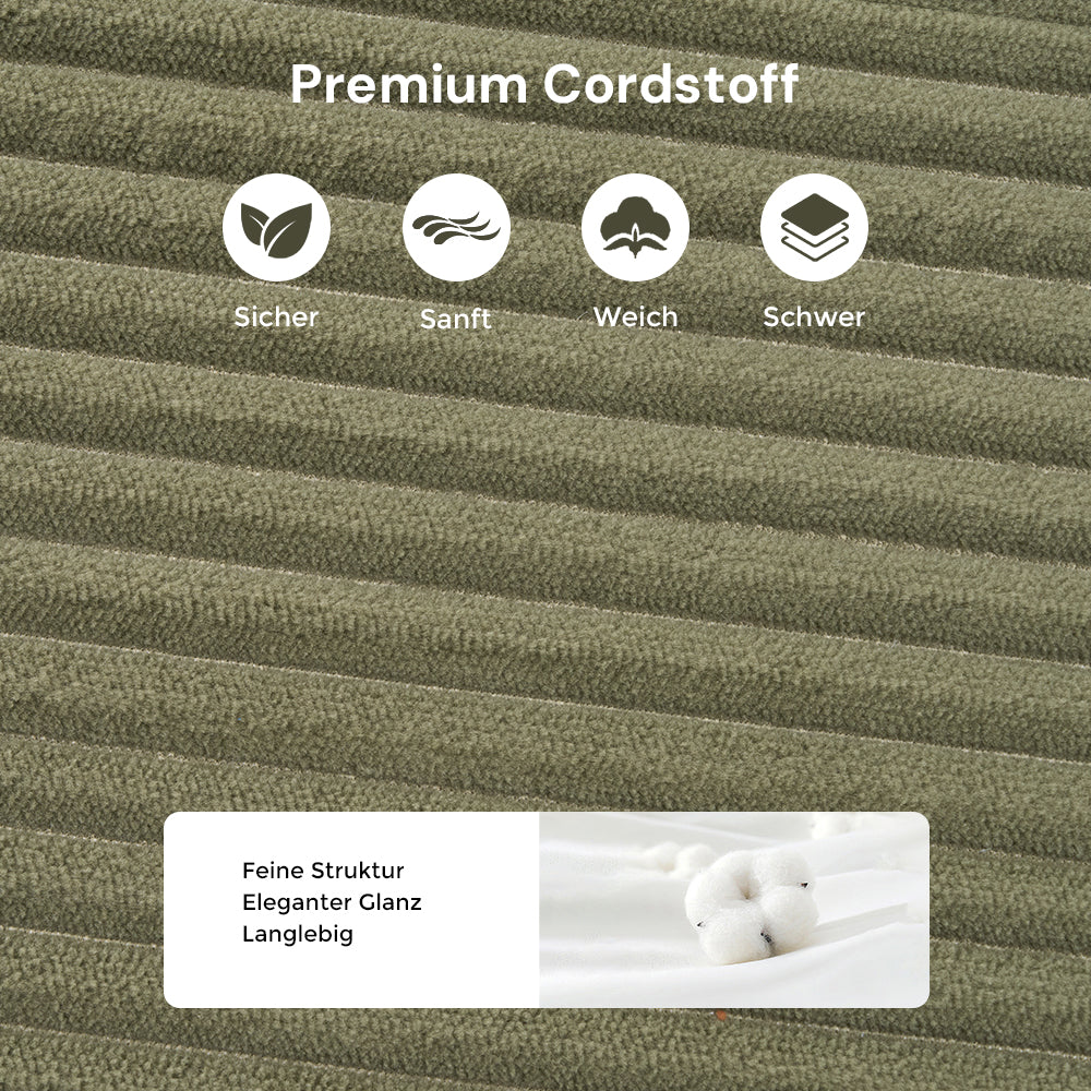 Olivgrüner Cordstoff mit feiner Rippenstruktur für das Sofa-Polster