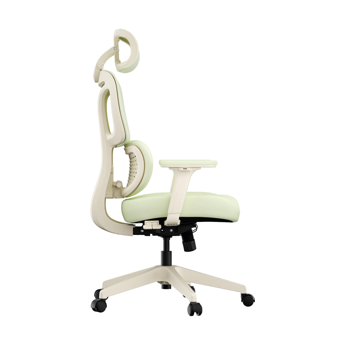 Ergonomischer Bürostuhl Pastellgrün mit hoher Rückenlehne, Armlehnen und Rollenfuß