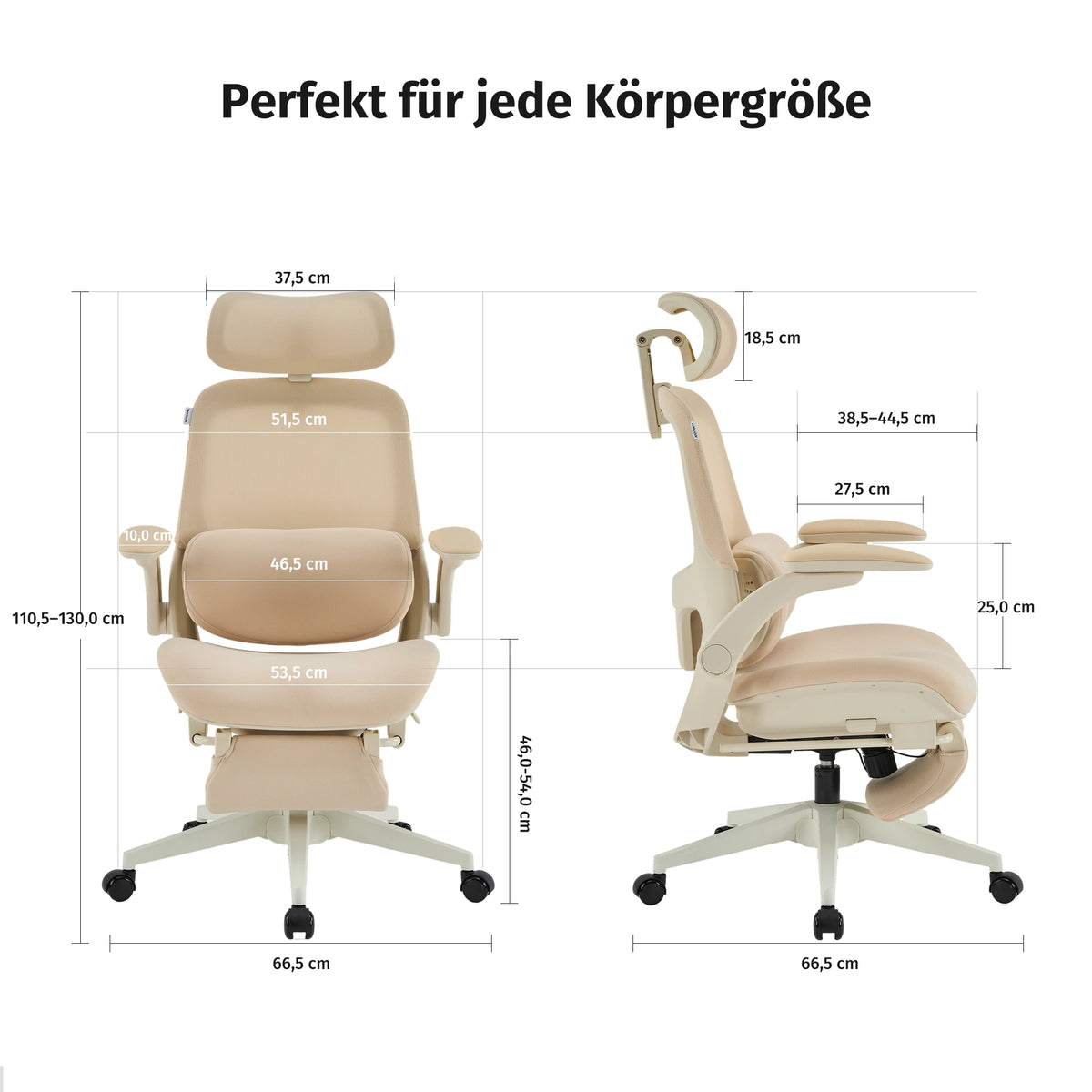 Ergonomischer Bürostuhl in Creme mit gepolsterter Sitzfläche und hochklappbaren Armlehnen