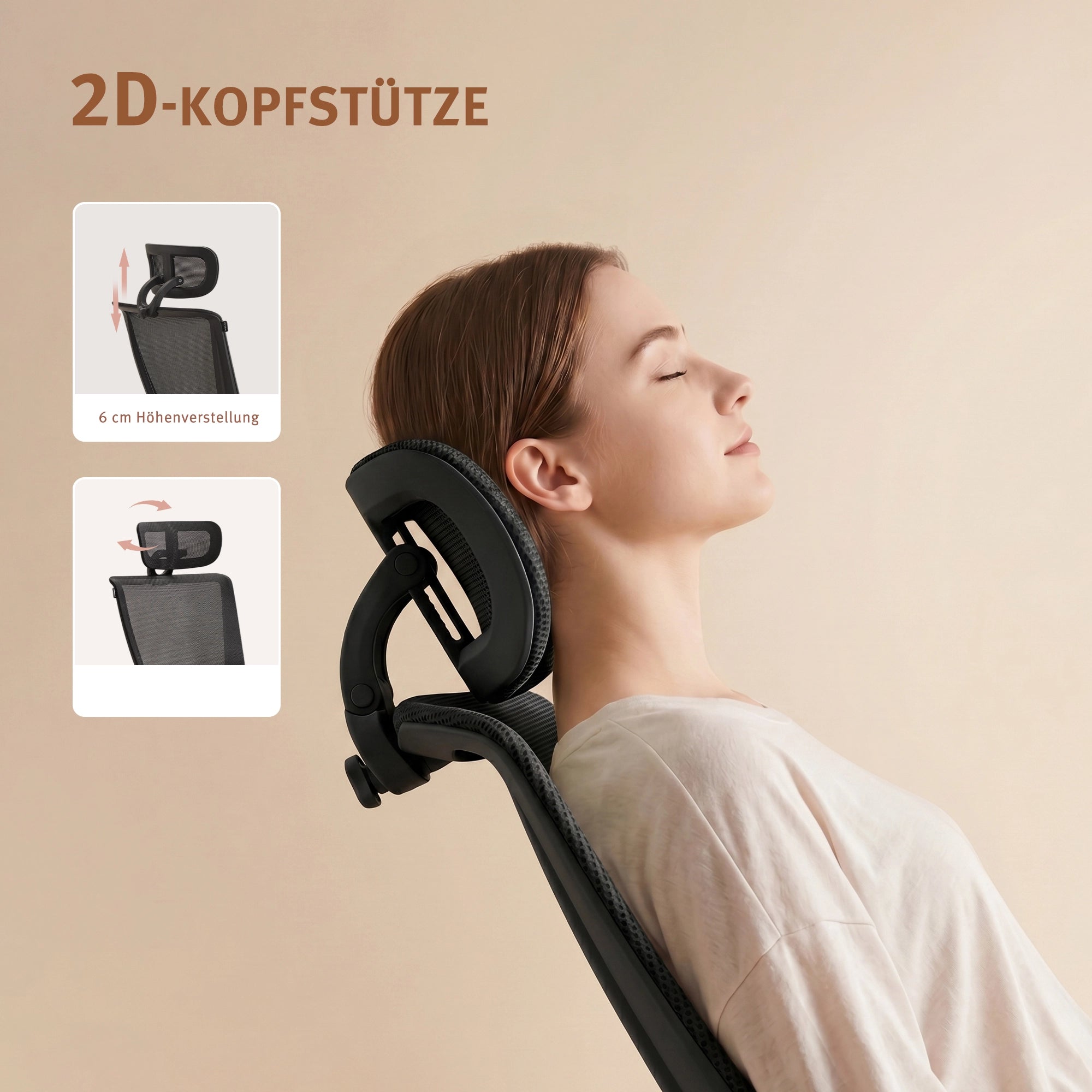Ergonomischer Bürostuhl mit Kopfstütze, gepolsterter dunkler Rückenbereich