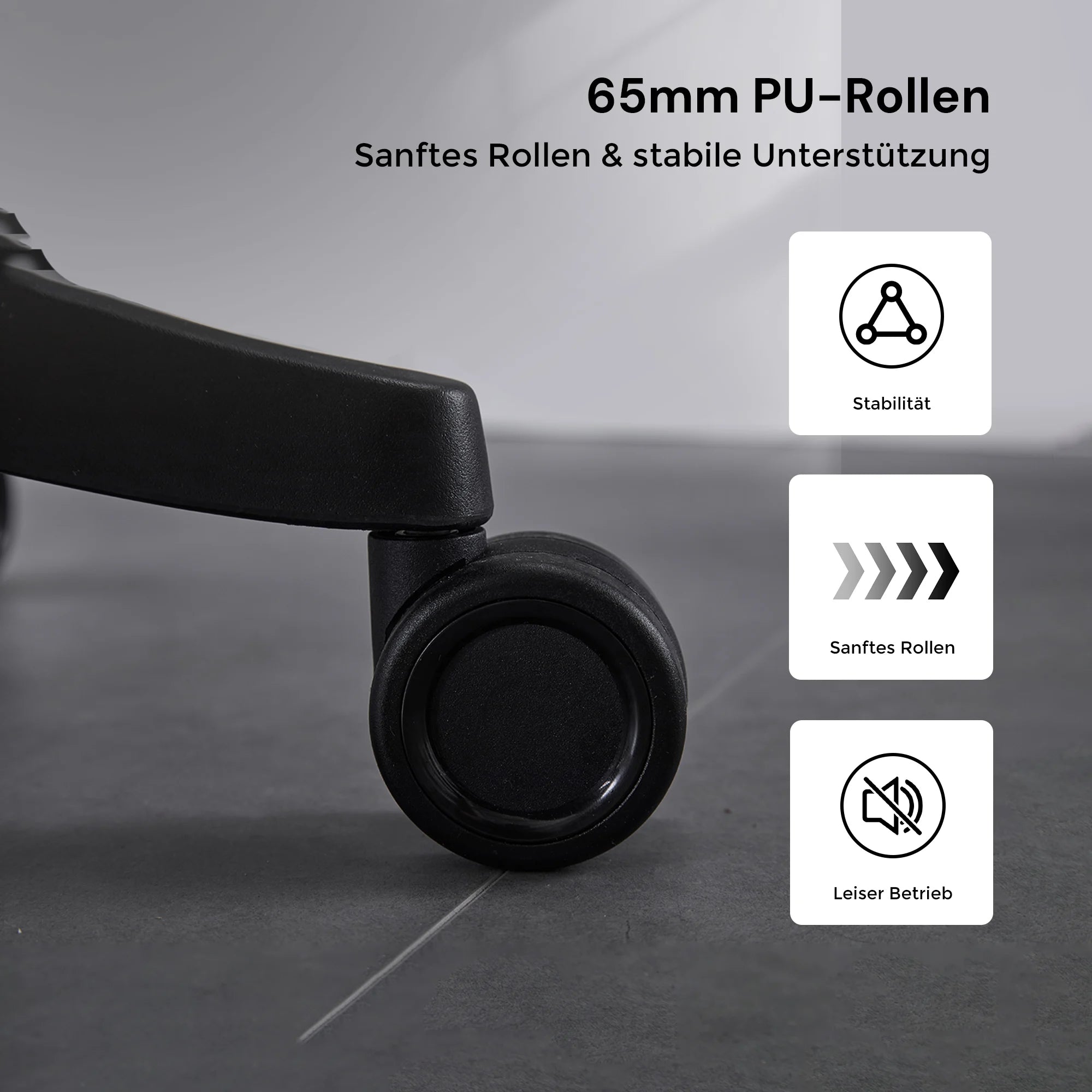 Ergonomischer Bürostuhl S7: 65‑mm PU-Rolle für leises, sanftes Rollen