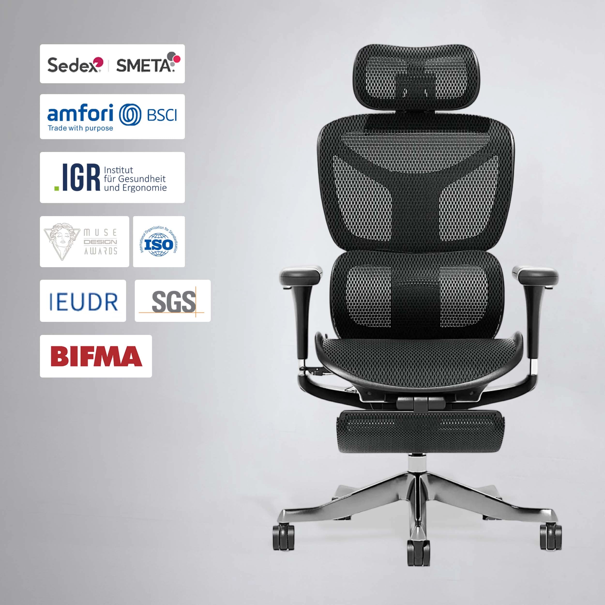 Ergonomischer Bürostuhl in Schwarz mit Netz-Rückenlehne, Netzsitz und Armlehnen