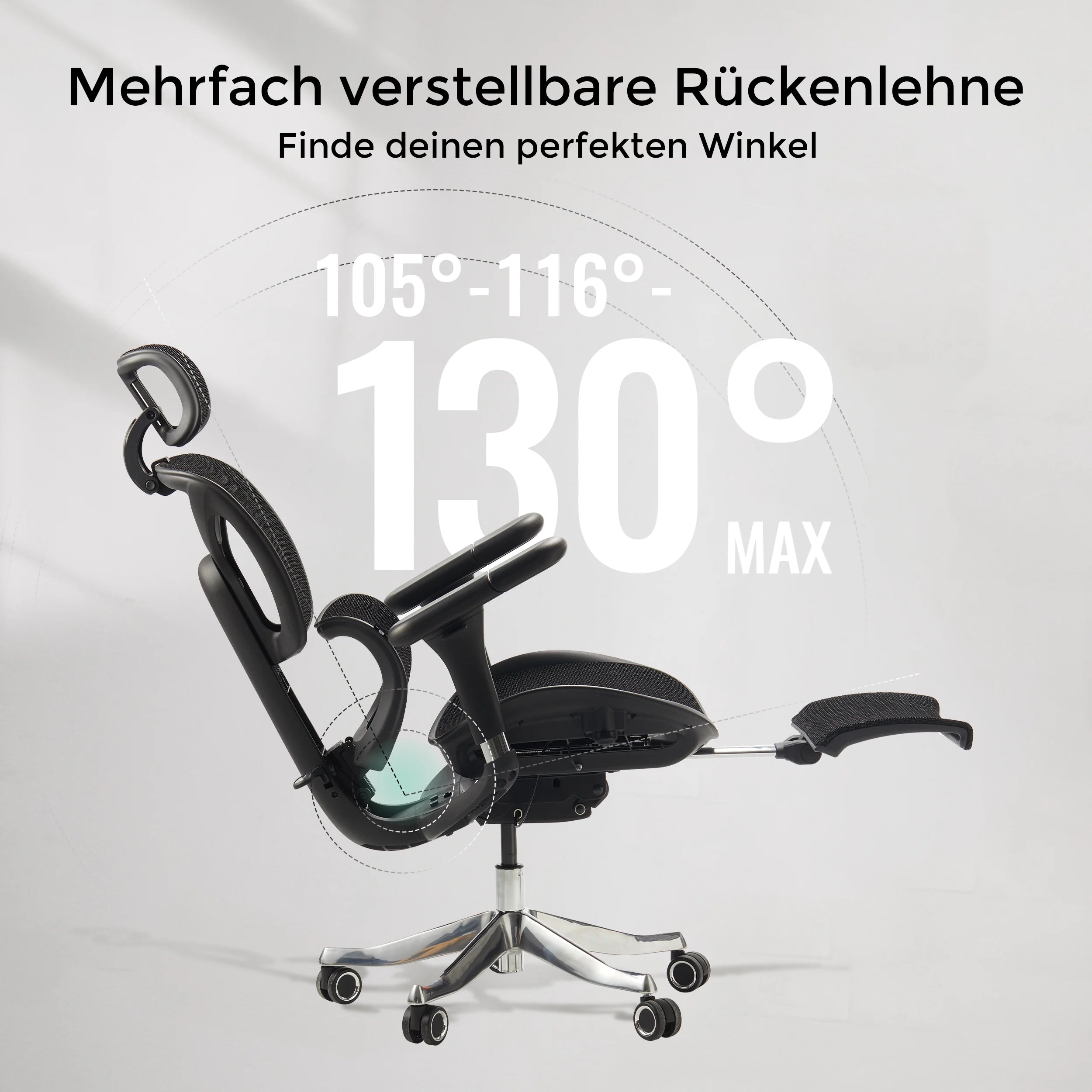 Schwarzer Bürostuhl mit mehrfach verstellbarer Rückenlehne und Armlehnen