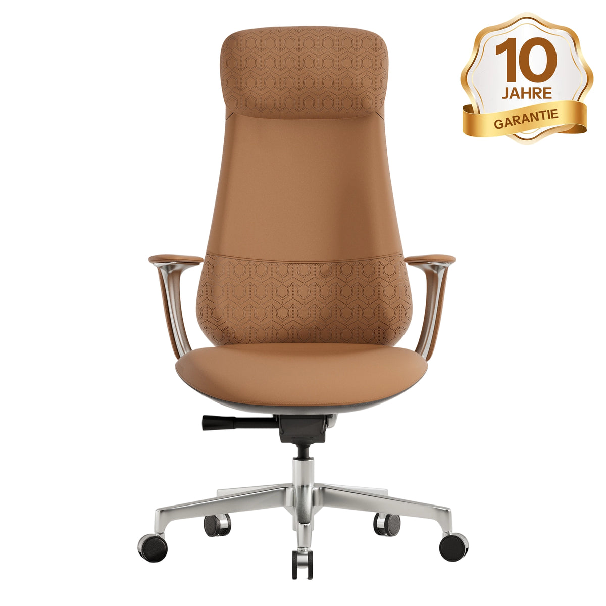 Omidi Neta Premium Leder-Drehstuhl mit Kopfstütze, terrakotta-braun gepolstert, Rollen