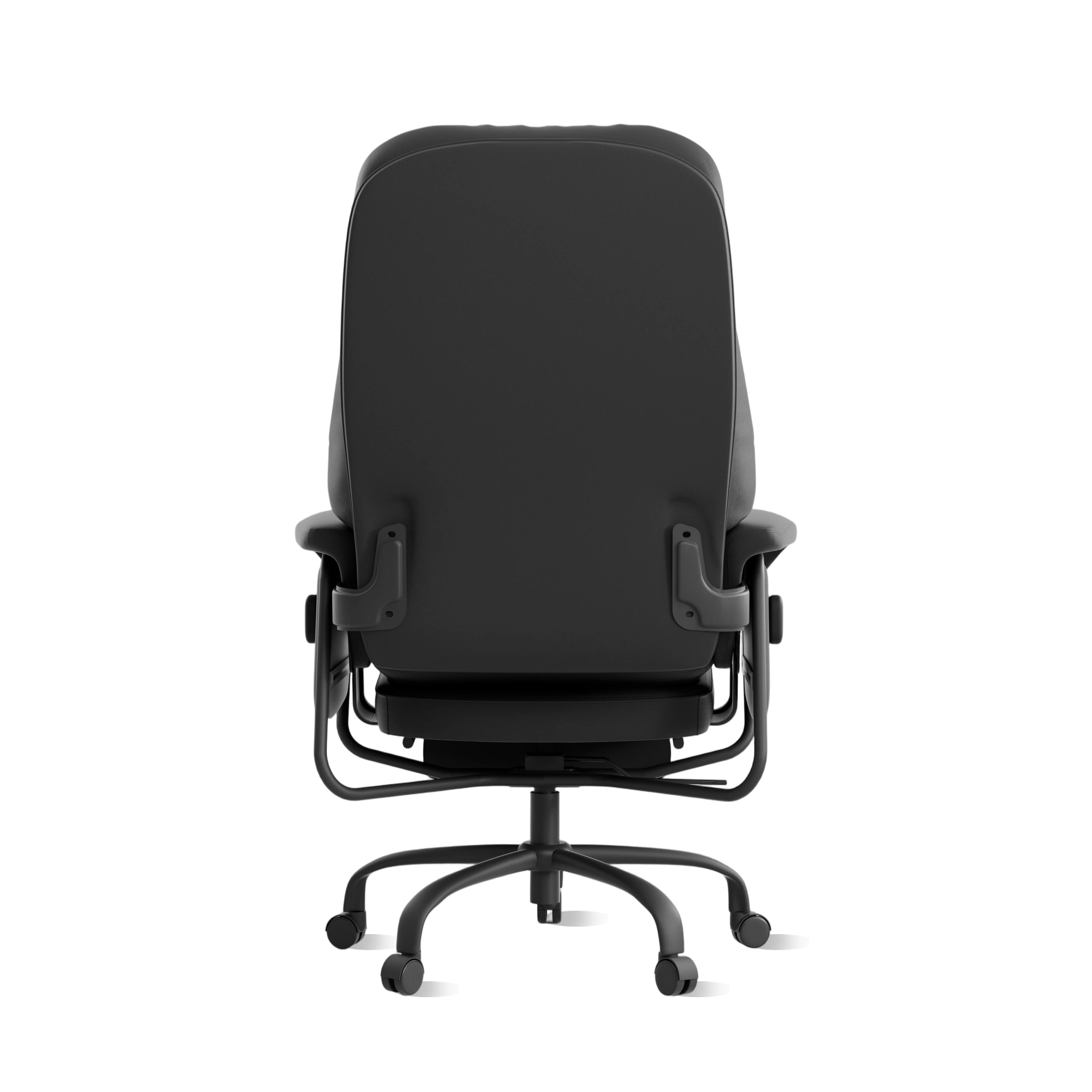 Ergonomischer Bürostuhl aus Leder, schwarz, Rückansicht mit gepolsterter Rückenlehne