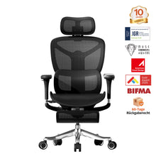 Ergonomischer Bürostuhl mit schwarzem Mesh-Polster, verstellbarer Kopfstütze und Fußkreuz mit Rollen