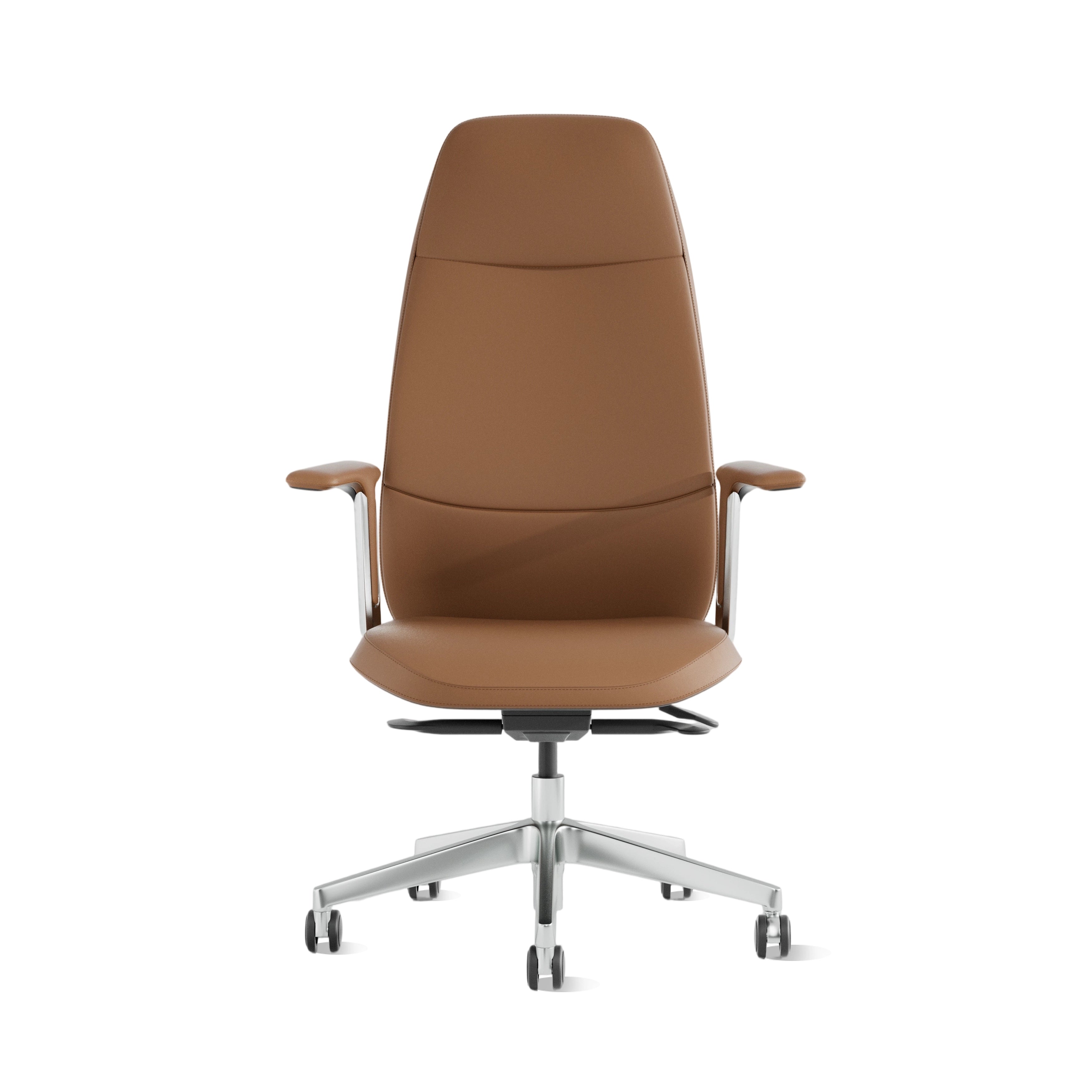Leder-Bürostuhl in Terrakotta mit gepolstertem Sitz, Armlehnen und Drehfuß mit Rollen