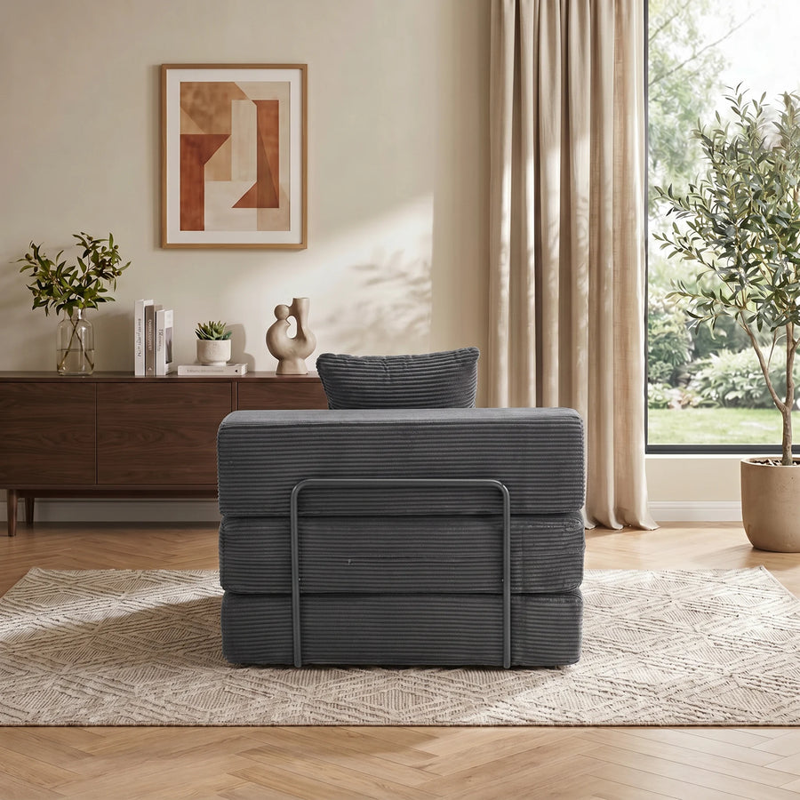 Modulares 1-Sitzer-Sofa aus Cord, dunkelgrau, Vorderansicht mit Armlehne