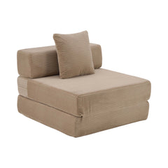 Modulares 1-Sitzer-Sofa aus Cord, hellbeige, mit Rückenpolster und Zierkissen