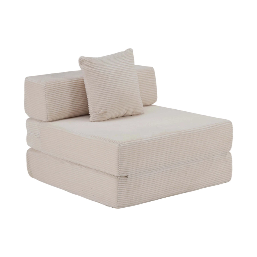 Weißes Cord-1‑Sitzer-Sofa mit zwei Rückenkissen, kompakt