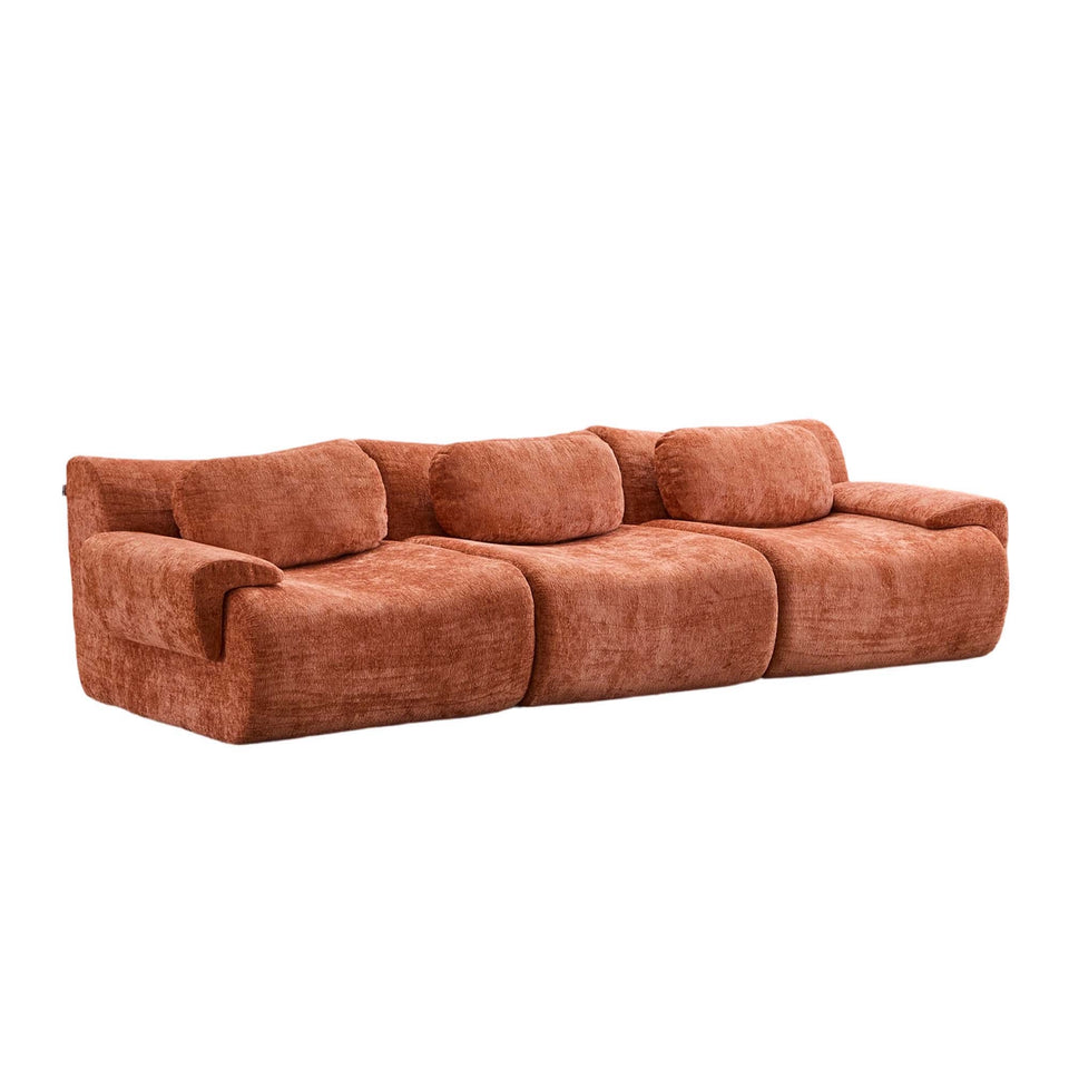 Komprimiertes 2-Sitzer Sofa Rostorange aus Chenille, geschwungene Sitz-Elemente