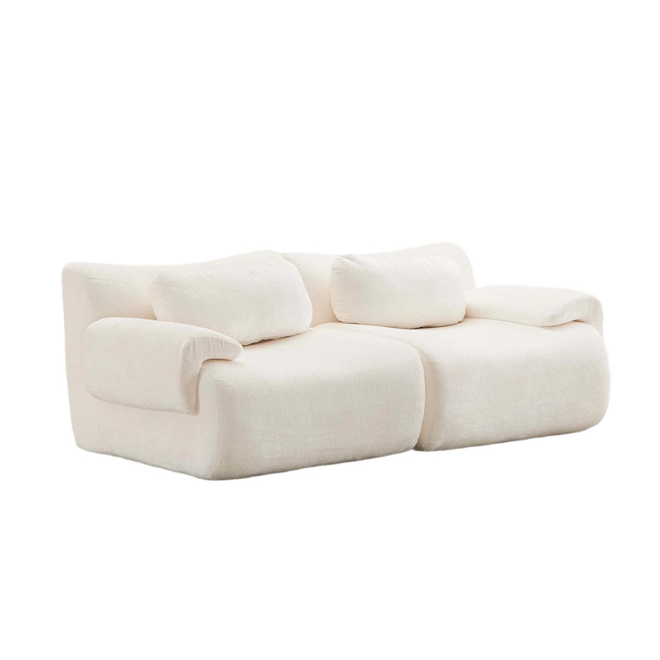 Sofa aus Chenille in Weiß mit wellenförmigem Sitzdesign und zwei Rückenkissen