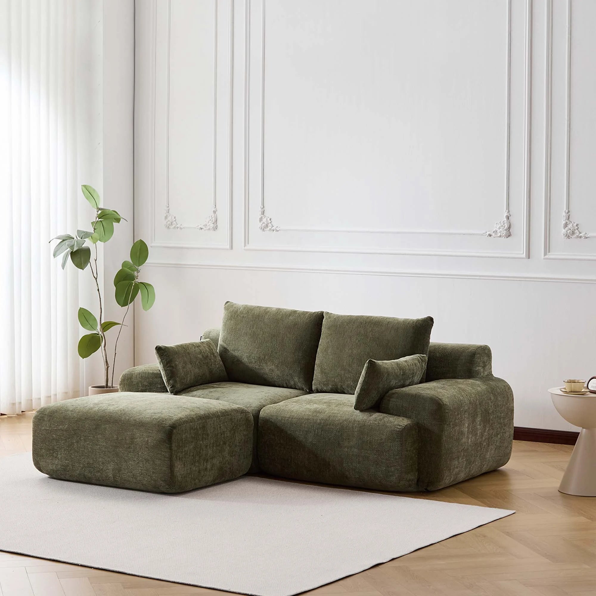 Komprimiertes 3-Sitzer-Sofa in Olivgrün mit drei Sitz- und Rückenkissen