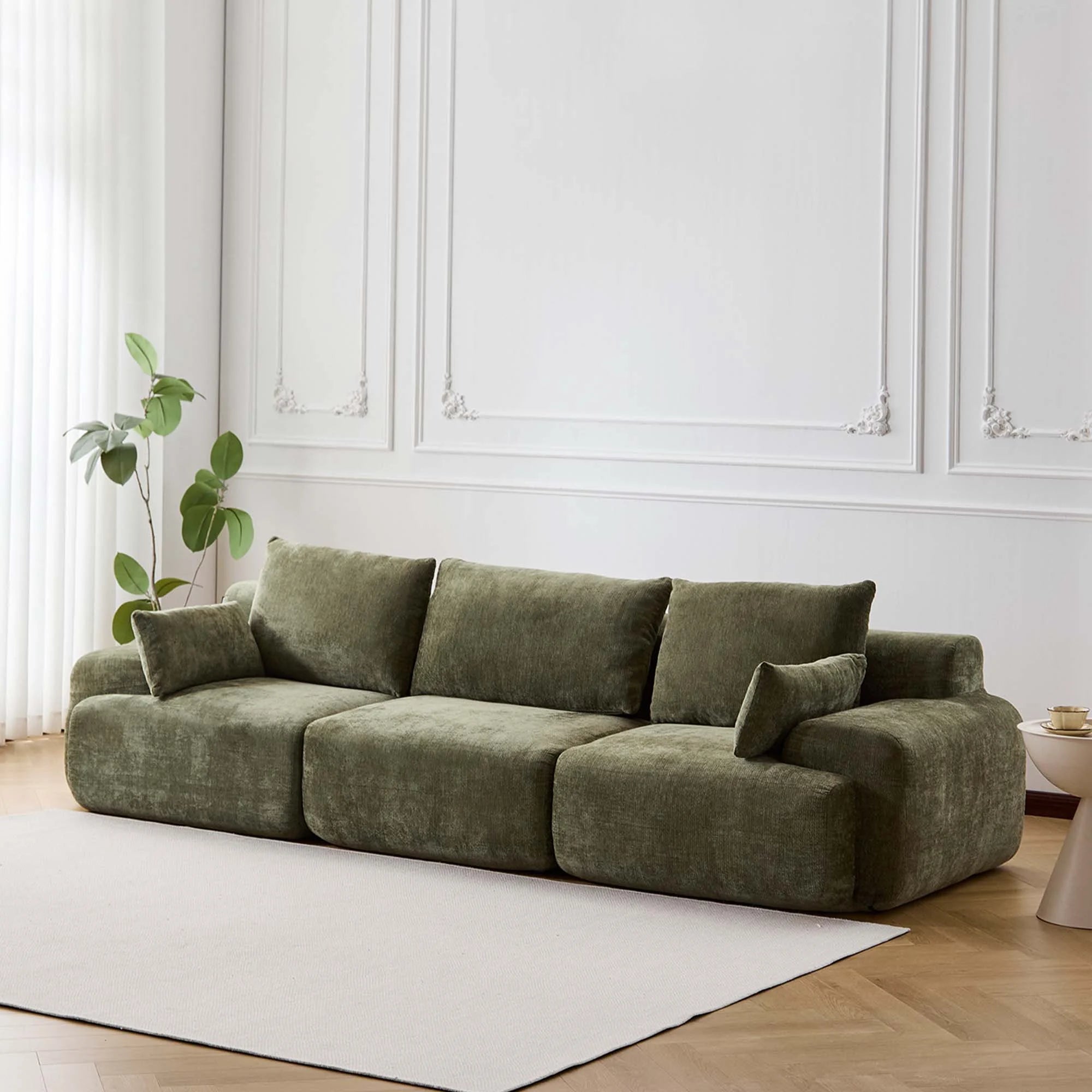 Olivgrünes 3-Sitzer-Komprimiertes Sofa mit gepolsterten Kissen und Armlehnen