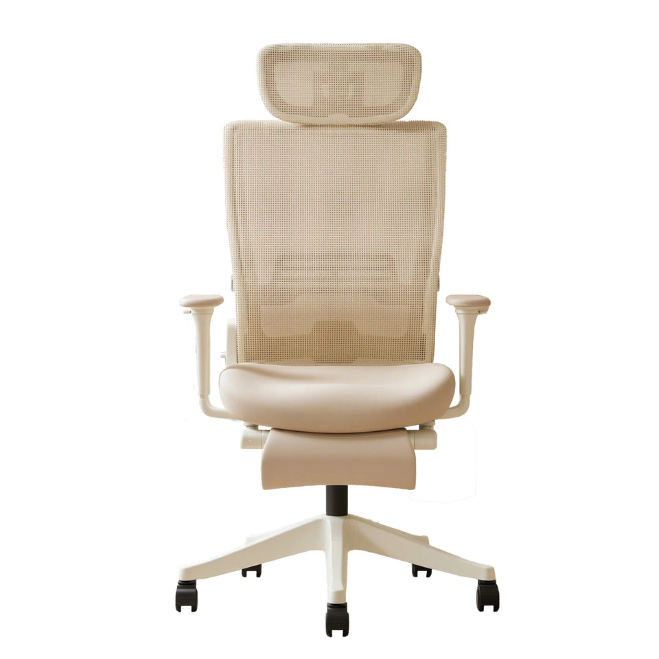 Ergonomischer Bürostuhl mit klappbarer gepolsterter Rückenlehne, cremefarbenem Sitz