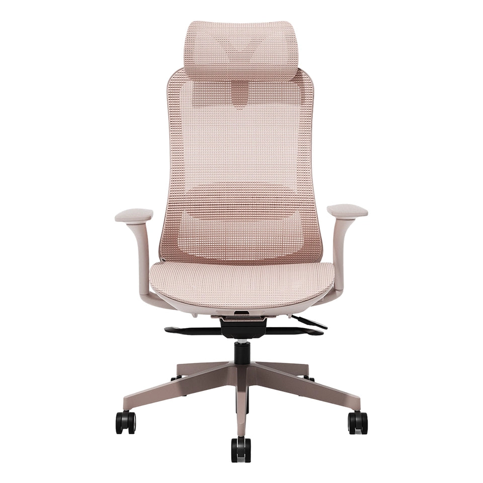 Apricotfarbener Bürostuhl mit Netzrücken und geschwungenem Bogendesign, Armlehnen