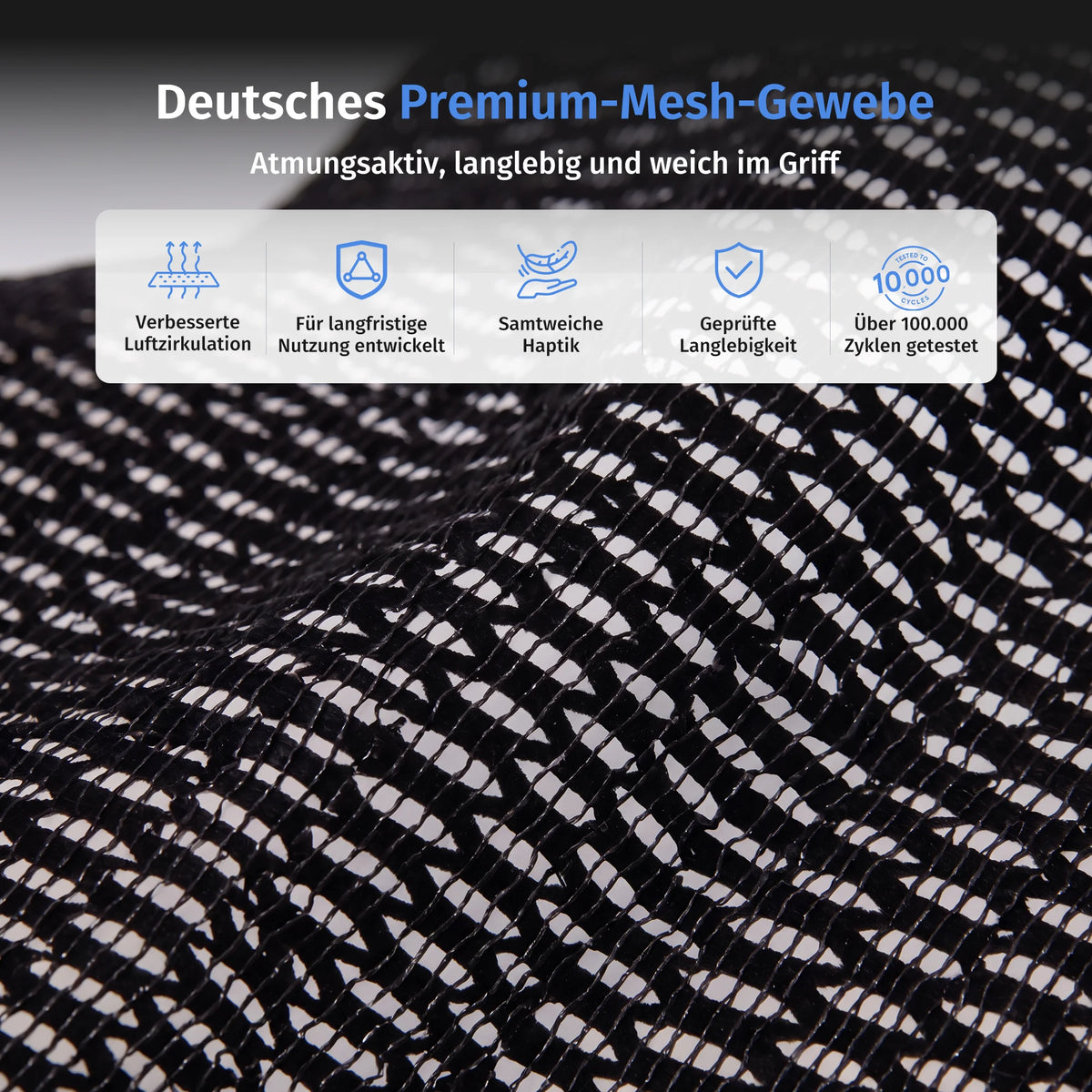 Schwarzes Mesh-Gewebe des Bürostuhls, fein gewebt für Atmungsaktivität
