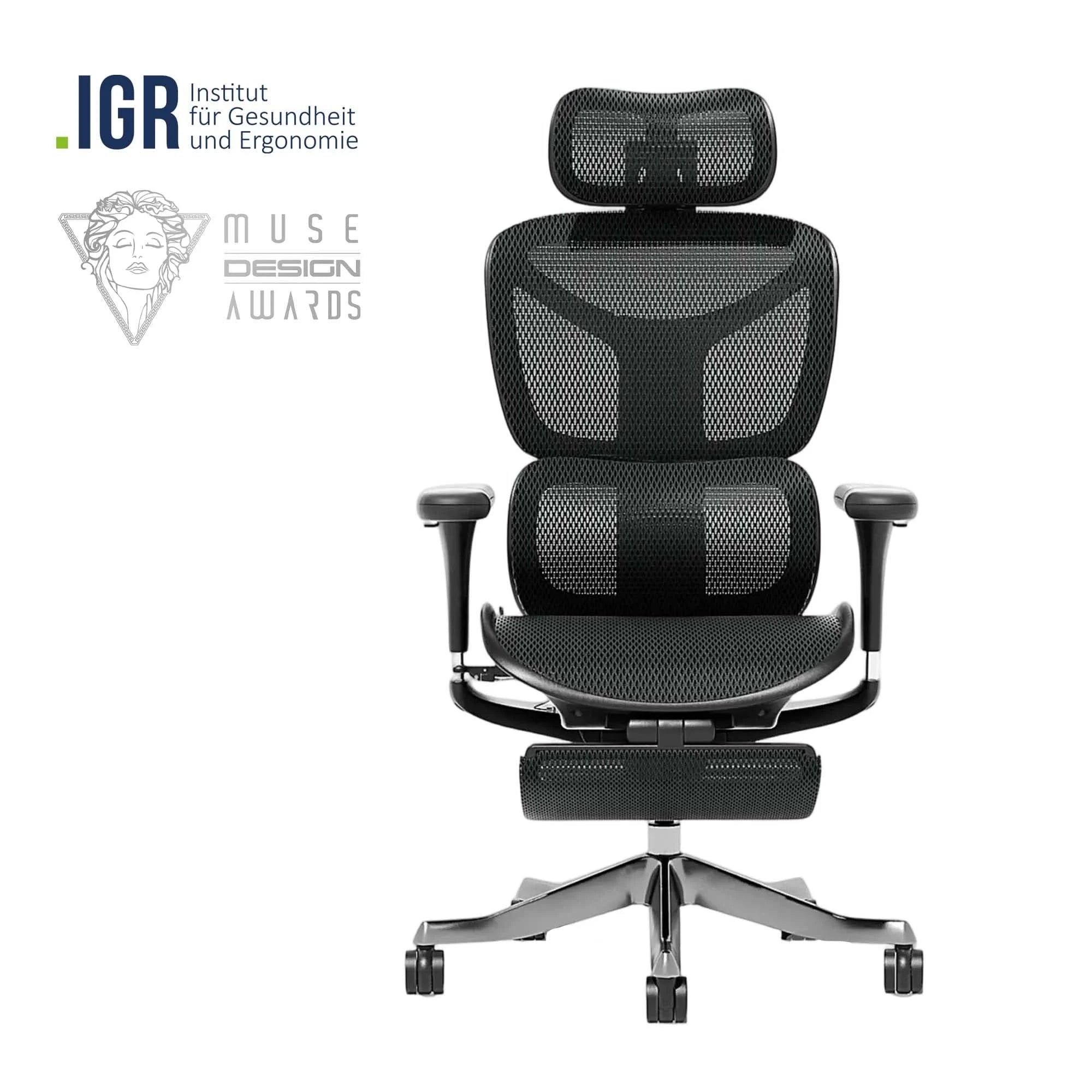 Ergonomischer Bürostuhl mit schwarzer Netzlehne, gepolstertem Sitz und Armlehnen