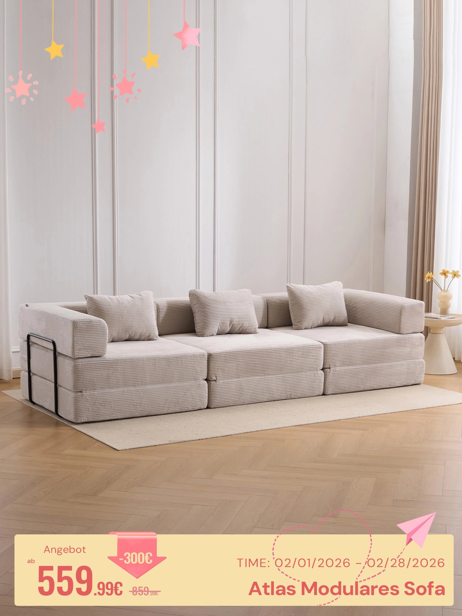 Atlas 3-Sitzer Komprimiertes Modulares Sofa