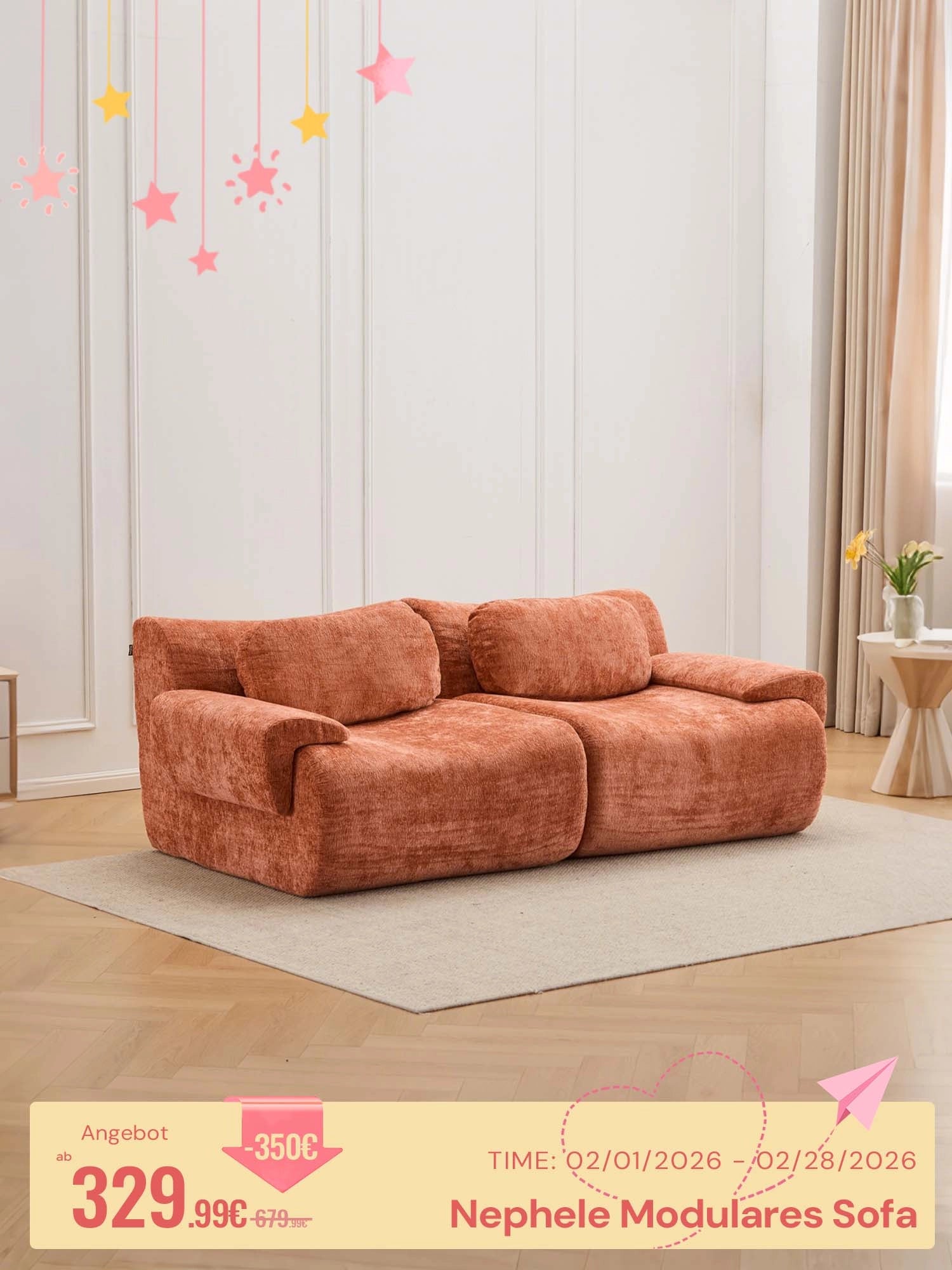 Nephele 2-Sitzer Komprimiertes Sofa mit Wellenform-Design
