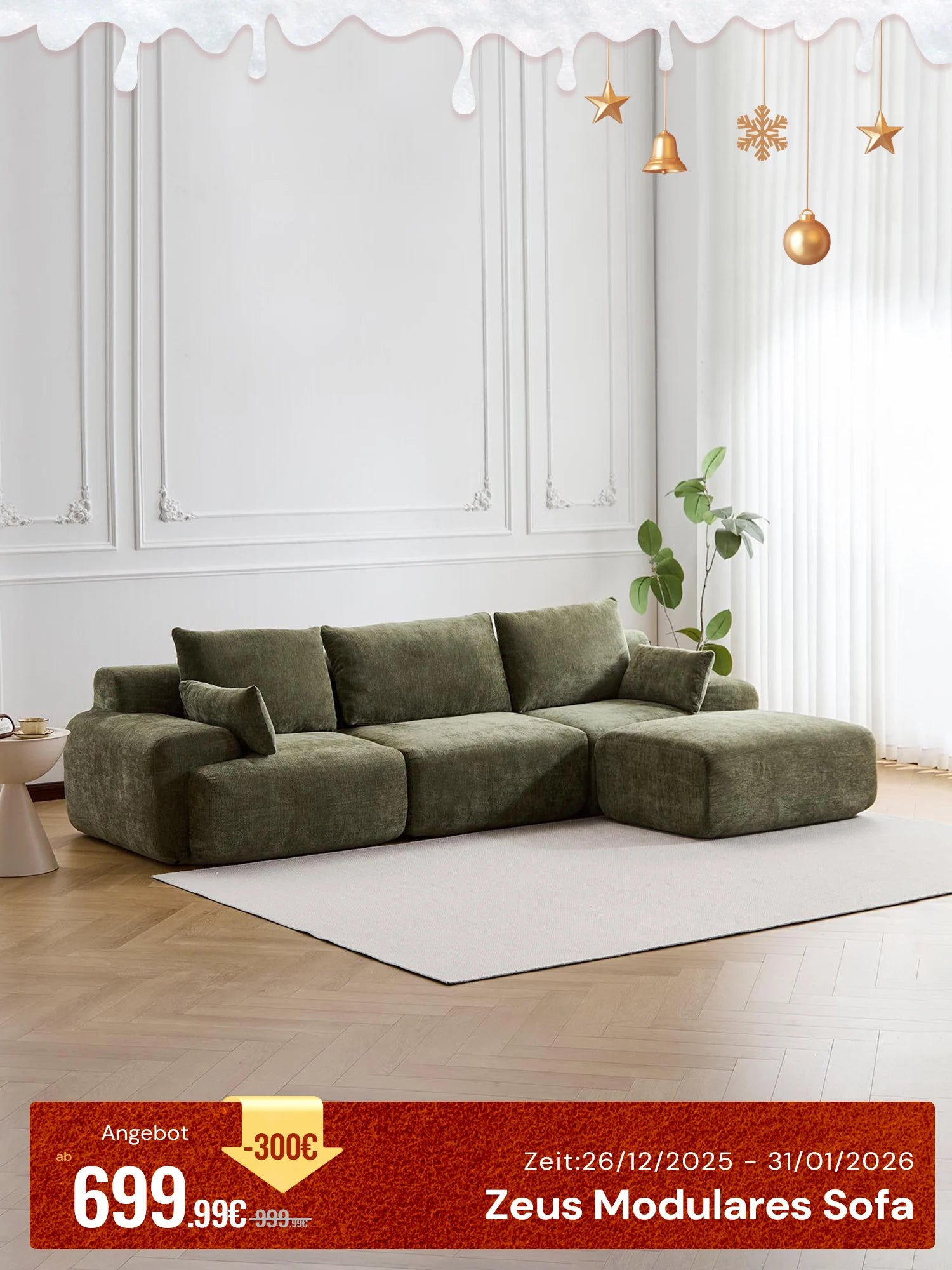 Zeus 3-Sitzer Komprimiertes Sofa mit Hocker