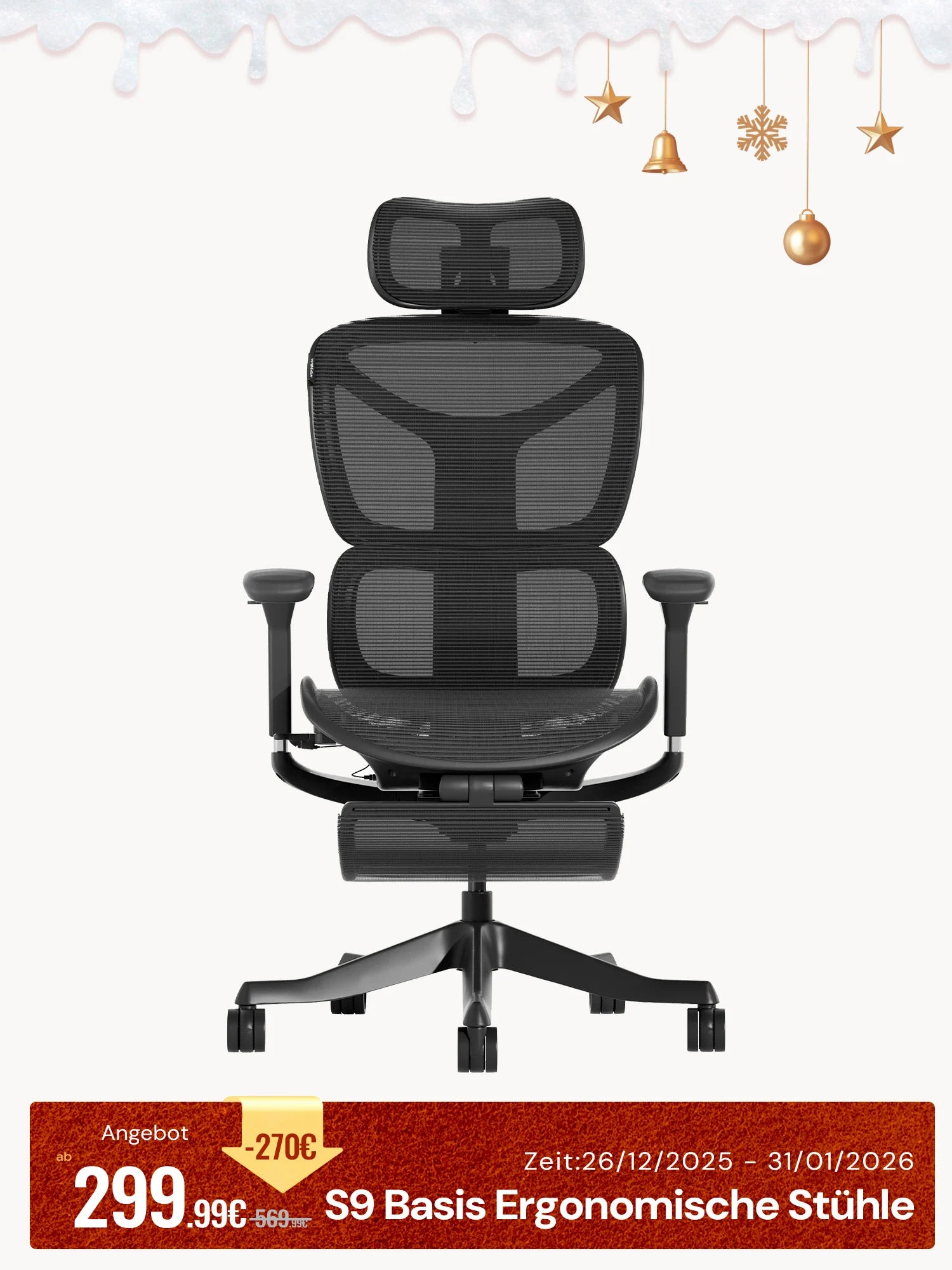 S9 Basis Ergonomischer Bürostuhl mit Ein-Tasten-Verstellung