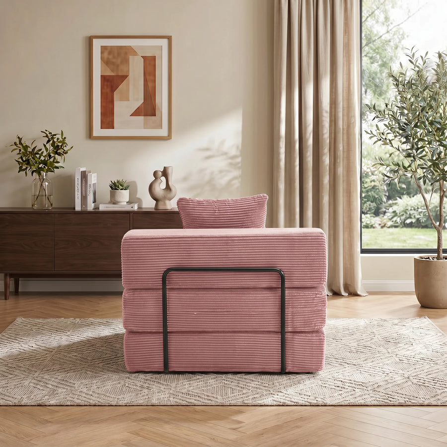 1-Sitzer-Sofa aus rosafarbenem Cord, komprimiert, mit Frontgriff und Kissen