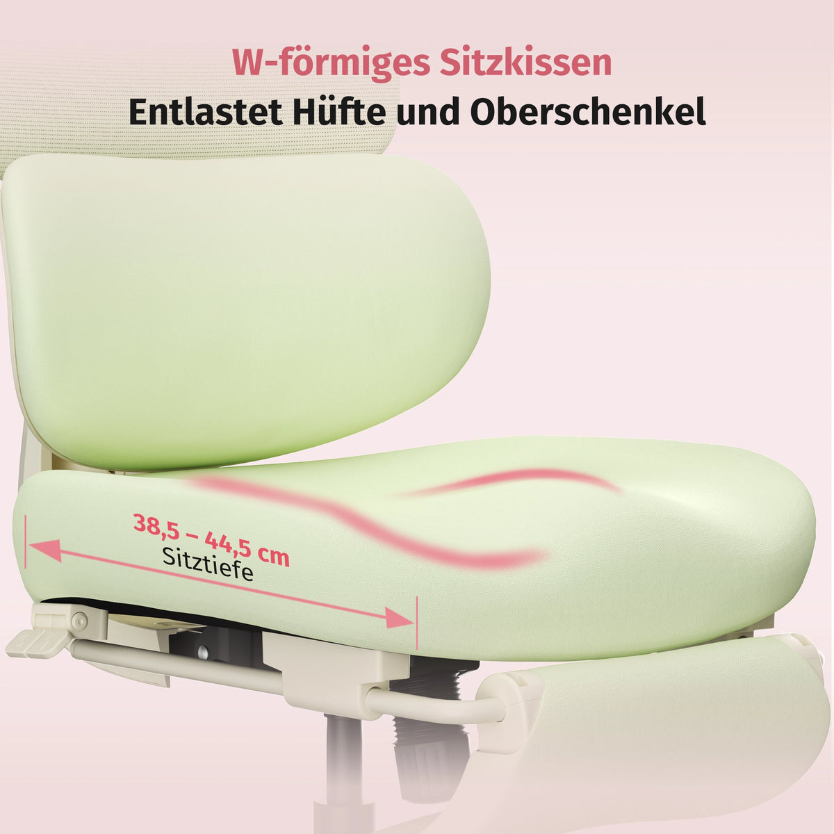 W-förmiges Sitzkissen des Bürostuhls, gepolstert in Pastellgrün