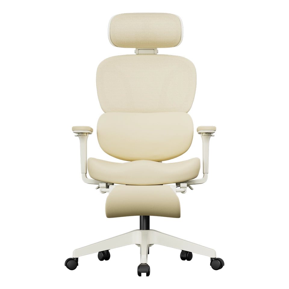 Ergonomischer Bürostuhl in Creme mit W-förmigem Sitzpolster und verstellbaren Armlehnen
